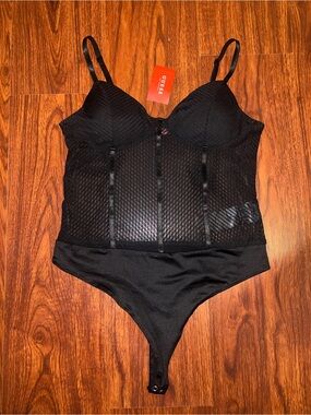 GUESS Black Mesh Corset-Style Bodysuit